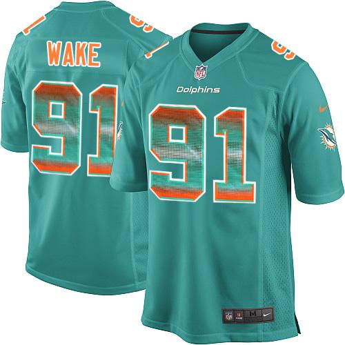 Nike Dolphins #91 Cameron Wake Aqua Green Team Color Men's Stitched NFL Limited Strobe Jersey - Click Image to Close